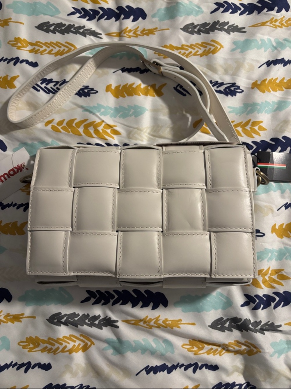 White Woven-Panel Crossbody Bag with Adjustable Strap